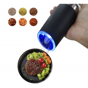 Meidong Pepper Grinder Electric Salt Grinder Spice Mill Muller with Gravity Sensor No Button Adjustable Coarseness Ceramic Blades for Dry Herbs Weeds Beans Grind (Matte Black)